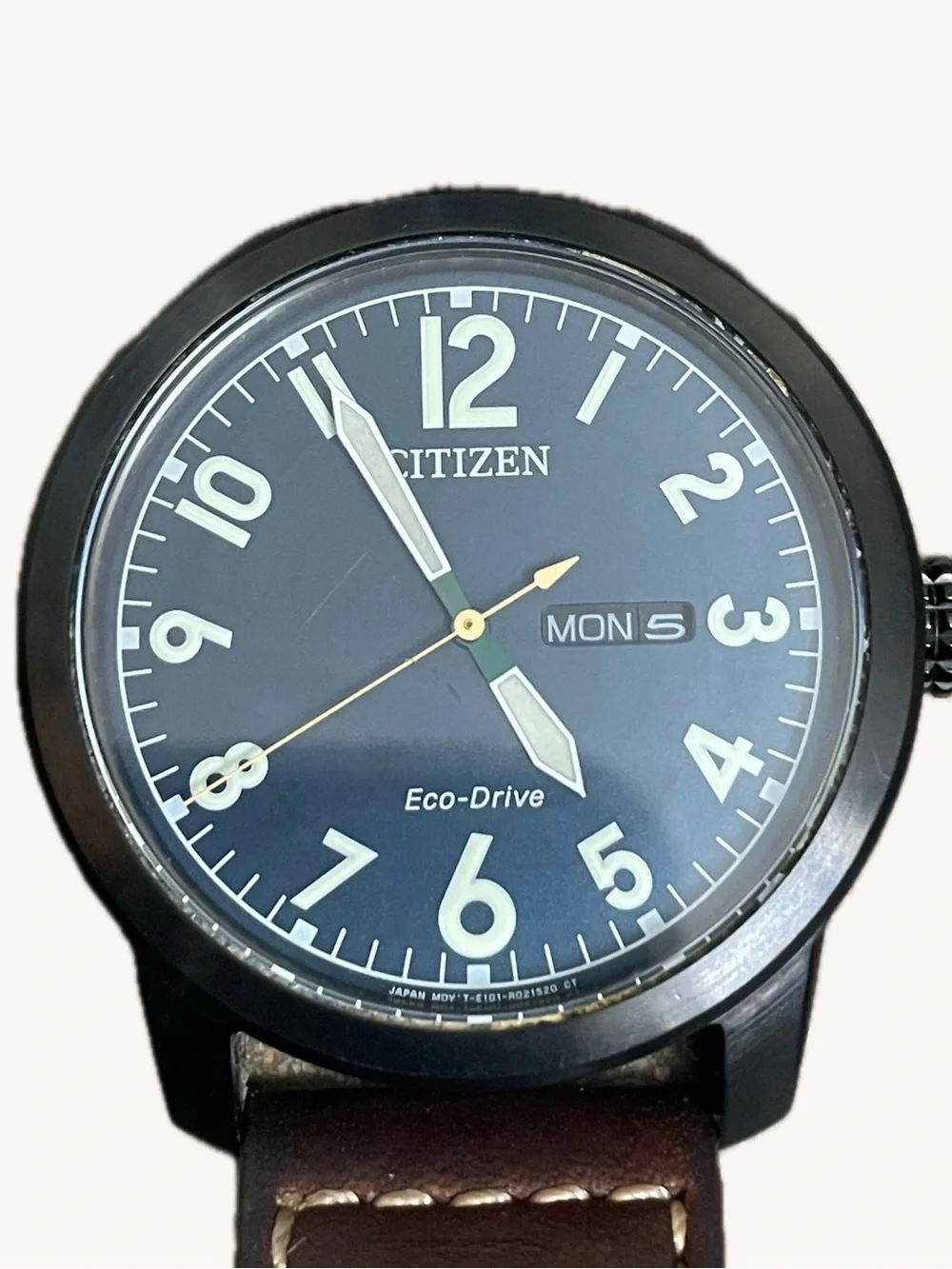 Citizen Men's Blue Face Dial Watch with Brown Leather Strap (Glow In The Dark)